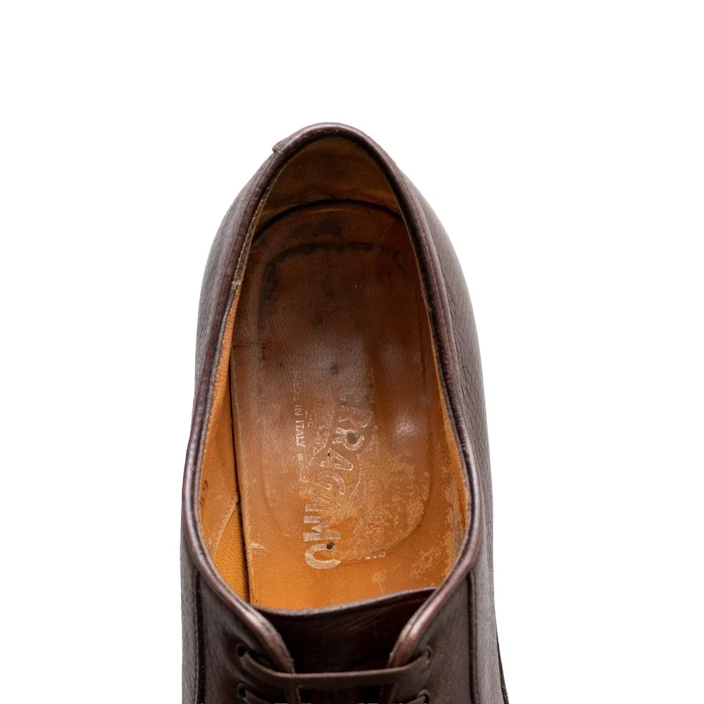 Salvatore Ferragamo Mens Brown Pebbled Leather Lug Sole Derby Shoes 10 D Italy